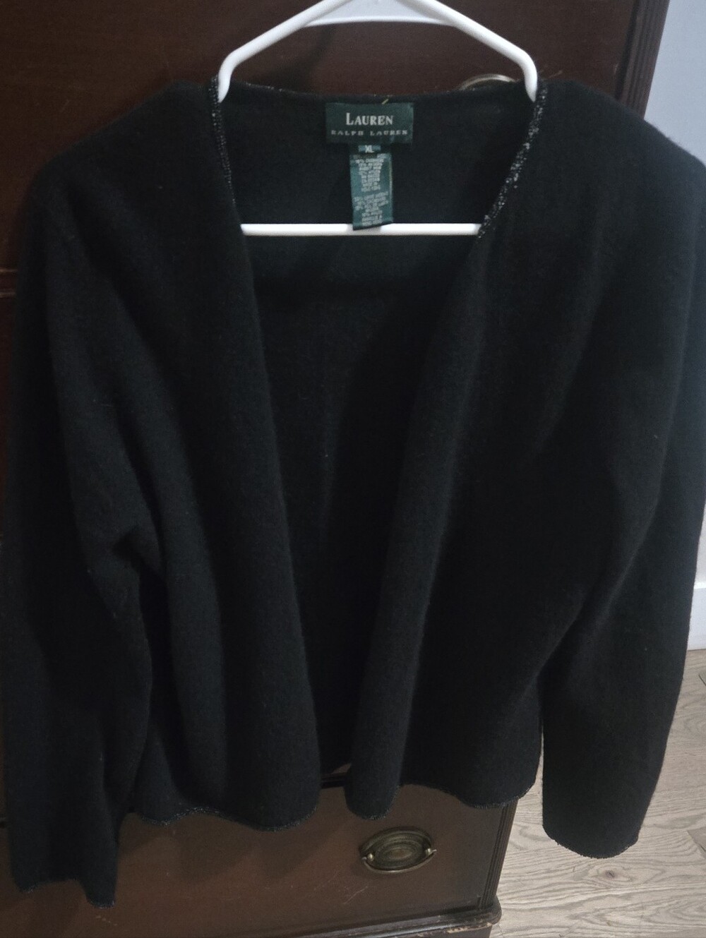 Lauren Ralph Lauren Black Beaded Cardigan XL Merino Wool Cashmere Angora